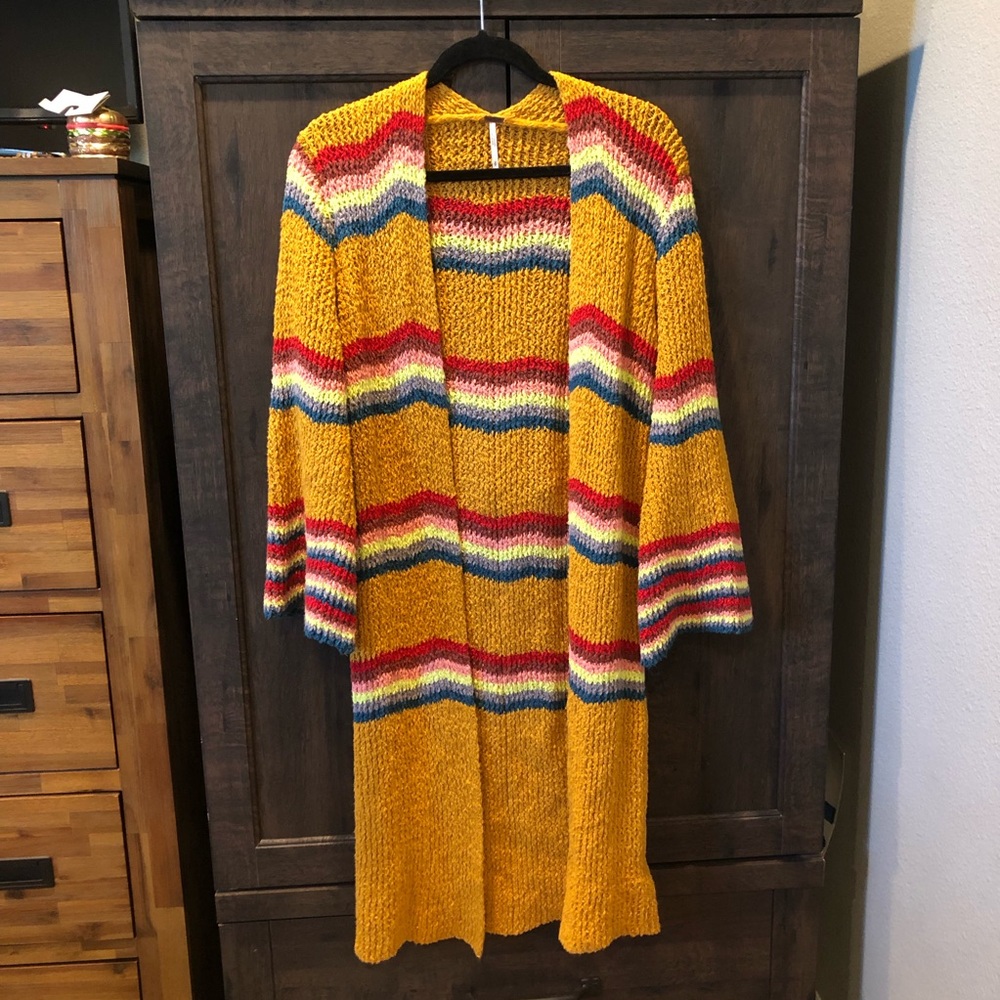Free people heavy knit sweater cardigan mustard